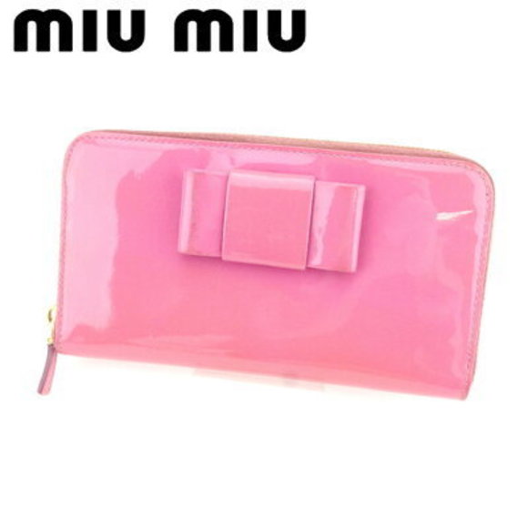 Miu Miu long Wallet ribbon motif pink Patent - Picture 1 of 6